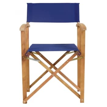 Charles Bentley Fsc Pair Of Wooden Foldable Directors Chairs With Blue Fabric