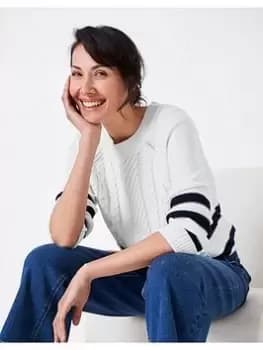 Crew Clothing Rita Cable Knit Jumper - White, Size 12, Women