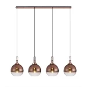 Luminosa Linear 4 Light Pendant E27 With 30cm Globe Glass, Copper, Clear Copper, Matt Black