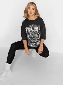 Yours Wild Tiger Boxy Tee, Black, Size 26-28, Women