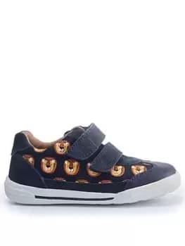 Start-rite X Jojo Maman Bébé Chums Navy Lion Print Leather Double Riptape Boys Trainers - Navy Blue, Navy, Size 10 Younger