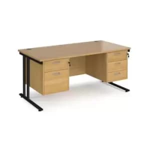 Office Desk Rectangular Desk 1600mm With Double Pedestal Oak Top With Black Frame 800mm Depth Maestro 25 MC16P23KO