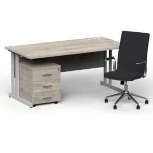 Impulse 1600800 Silver Cant Desk Grey Oak 3 Dr Mobile Ped & Ezra