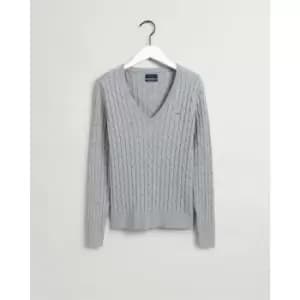 Gant Gant V Neck Cable Knit Jumper Womens - Grey