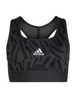adidas Older Girls Aeroready Printed Sports Bra - Grey/Black, Grey/Black, Size 13-14 Years, Women