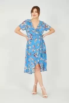 Blue Floral Wrap Dress