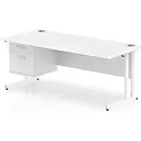Dynamic Rectangular Office Desk White MFC Cantilever Leg White Frame Impulse 1 x 2 Drawer Fixed Ped 1800 x 800 x 730mm