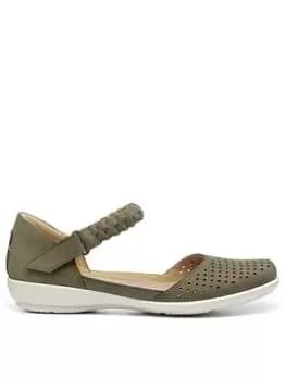Hotter Blake Nubuck Strap Front Shoes - Khaki, Green, Size 6, Women