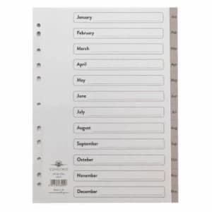 Concord 63005 A4 Plastic Dividers with 12 Tabs - Grey