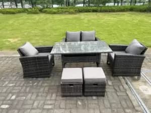 Fimous 4 Seater Outdoor Dark Grey Rattan Lounge Complete Sofa Set with 2 Big Footstools