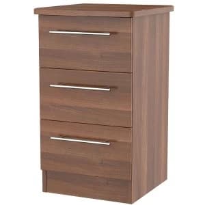 Robert Dyas Edina Ready Assembled 3-Drawer Bedside Table -Walnut