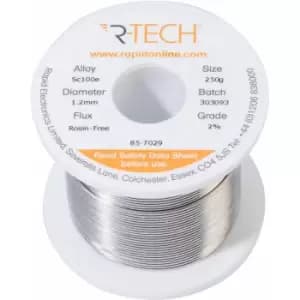 857029 SC100e Solder 2% Rosin-Free hf Flux Halide-Free 1.2mm 250g Reel - R-tech