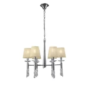Tiffany Pendant 6+6 Light E14+G9, Polished Chrome With Cream Shades & Clear Crystal