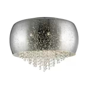 Impex Luna 5 Light Flush Ceiling Light Chrome Crystal