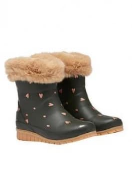 Joules Girls Heart Faux Fur Tipped Wellies - Green