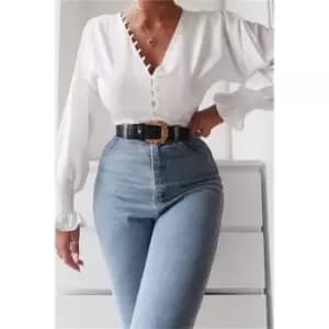 I Saw It First White Woven Extreme Puff Sleeve Button Detail Blouse - White