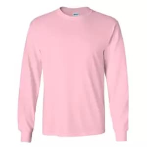 Gildan Mens Plain Crew Neck Ultra Cotton Long Sleeve T-Shirt (2XL) (Light Pink)