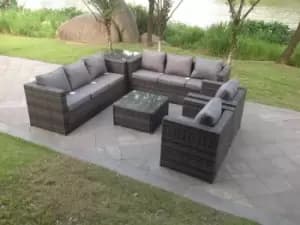 Fimous 8 Seater Outdoor Dark Grey Rattan Lounge Complete Sofa Set with Coffee Table and Arm Chair