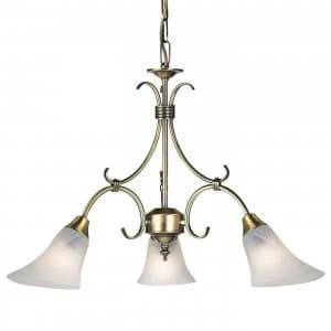 3 Light Multi Arm Ceiling Pendant Antique Brass, Frosted Glass, E14