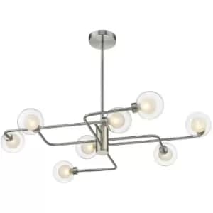 Spring Lighting - Spring Contemporary Multi Arm Swirl Pendant Ceiling 8 Light Satin Nickel, Glass