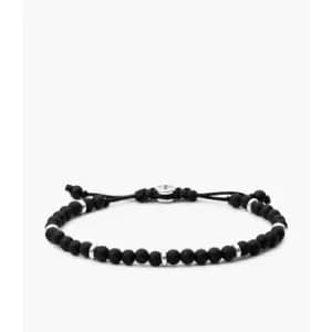 Fossil Mens Black Beaded Bracelet - Silver