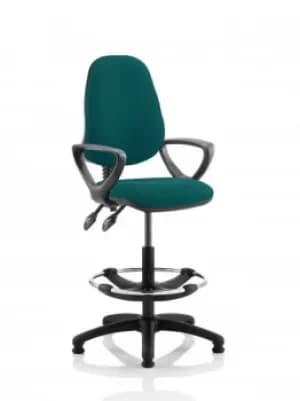 Eclipse II Lever Task Operator Chair Kingsfisher Fully Bespoke Colour With Loop Arms With Hi Rise Draughtsman Kit