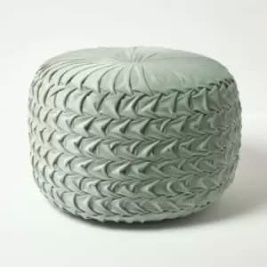 Grace Pleated Velvet Green Pouffe - Green - Homescapes