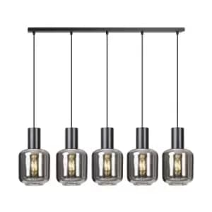 Ingvar Black Bar Pendant Ceiling Light with Graphite Glass Shades, 5x E14
