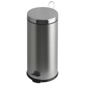 Waste collector with pedal and plastic inner container, capacity 30 l, HxØ 640 x 292 mm, stainless steel, matt finish