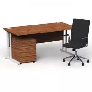 Impulse 1600800 White Cant Desk Walnut 2 Dr Mobile Ped & Ezra
