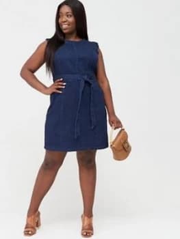 Oasis Curve Frill Sleeve Dress - Dark Wash