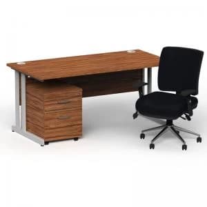 Impulse 1600800 Silver Cant Desk Walnut 2 Dr Mobile Ped & Chiro