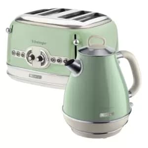 Ariete ARPK20 Vintage 4 Slice Toaster and 1.7L Fast Boil Jug Kettle - Green