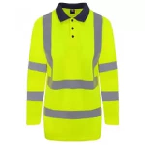 PRO RTX High Visibility Mens Long Sleeve Polo Shirt (3XL) (Yellow/Navy) - Yellow/Navy