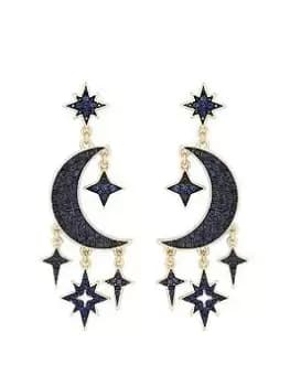 Mood Mood Rose Gold Blue Crystal Celestial Charm Drop Earrings