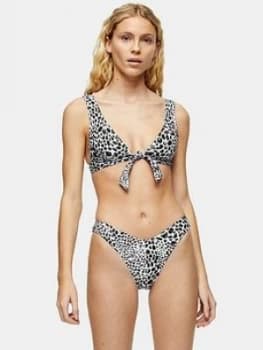 Topshop Animal Print High Leg Bikini Pants - Monochrome