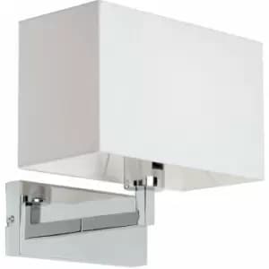 Loops - Dimming LED Wall Light Chrome & White Cotton Shade Sleek Rectangle Lamp Fitting