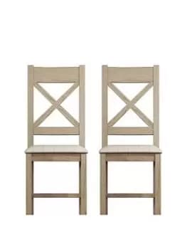 K-Interiors Granger Ready Assembled Solid Wood Pair Of Cross Back Chairs - Smoked Oak Veneers/Natural