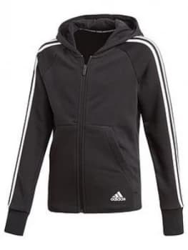 adidas Girls 3 Stripe Full Zip Hoodie - Black, Size 5-6 Years, Women