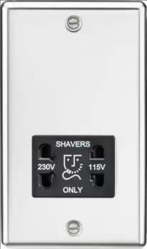 KnightsBridge 115-230V Dual Voltage Shaver Socket with Black Insert - Rounded Edge Polished Chrome