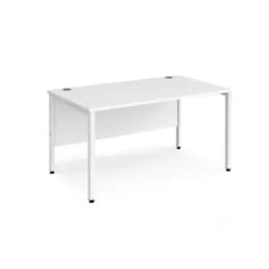 Office Desk 1400mm Rectangular Desk With Bench Leg White Tops With White Frames 800mm Depth Maestro 25