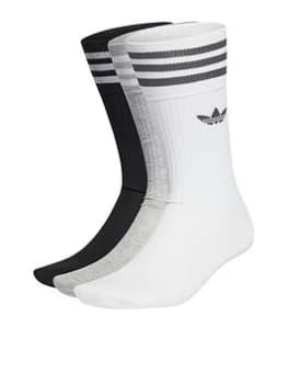 Adidas Originals 3 Pack Of Solid Crew Socks - Black/White/Grey