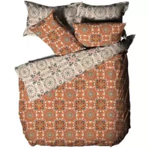 Furn Folk Floral Duvet Cover Set (Single) (Orange) - Orange