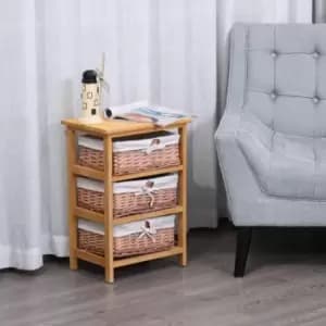 HOMCOM 3 Drawer Wicker Basket Storage Shelf Unit Wooden Frame Home Natural
