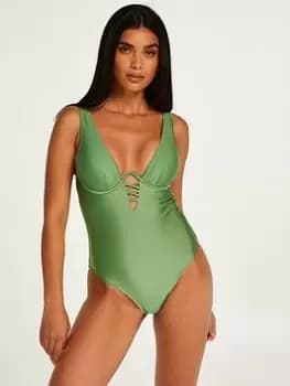 Hunkemoller Mauritius Swimsuit - Green, Size 10, Women