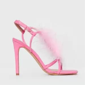 I Saw It First Faux Feather Detail Strappy Heels - Pink