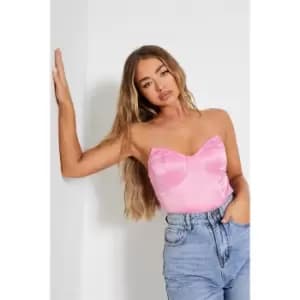 I Saw It First Satin Bust Cup Bodice Bodysuit - Pink