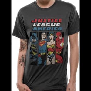 Justice League - Line Up Mens Large T-Shirt - Grey