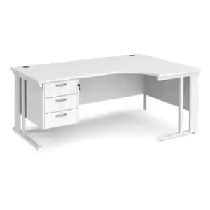 Office Desk Right Hand Corner Desk 1800mm With Pedestal White Top With White Frame 1200mm Depth Maestro 25 MCM18ERP3WHWH