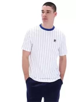 Fila Fionn Pin Striped T-Shirt with Contrast Collar, White Size M Men